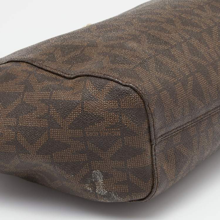 Pre Owned MICHAEL Michael Kors Brown Signature Coated Canvas and Leather Jet Set Travel Chain Shoulder Bag