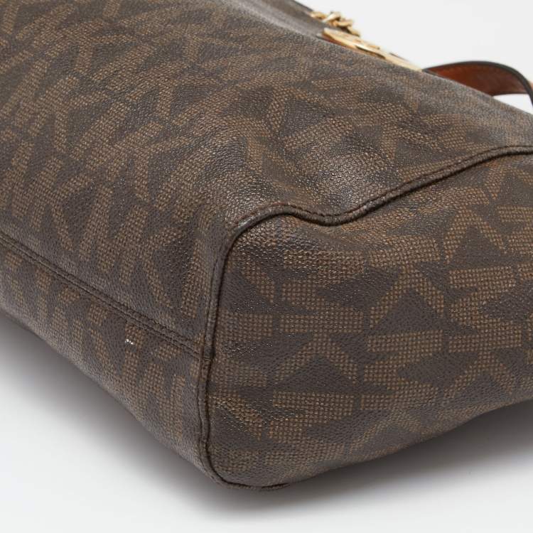 Pre Owned MICHAEL Michael Kors Brown Signature Coated Canvas and Leather Jet Set Travel Chain Shoulder Bag