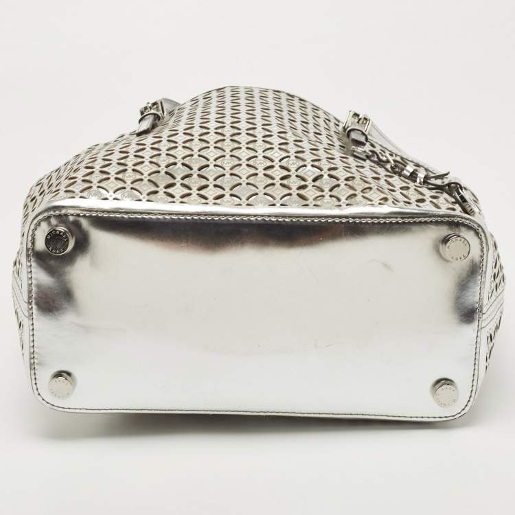 Pre Owned MICHAEL Michael Kors Silver Leather Lasercut Travel Tote