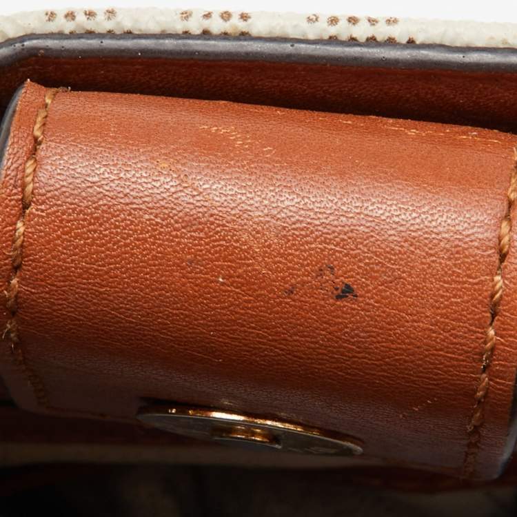 Pre Owned MICHAEL Michael Kors Vanilla/Brown Signature Coated Canvas Medium Cynthia Tote