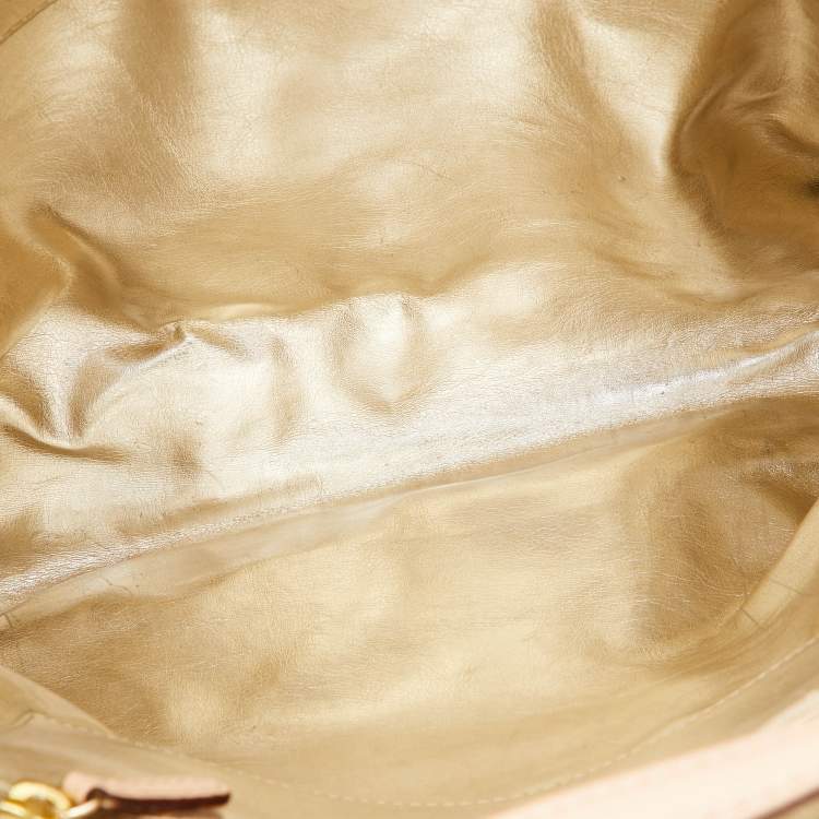 Pre Owned MICHAEL Michael Kors Beige Python Embossed Leather North South Tote