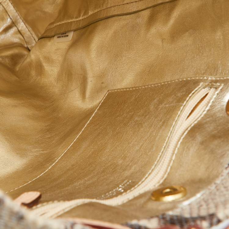 Pre Owned MICHAEL Michael Kors Beige Python Embossed Leather North South Tote