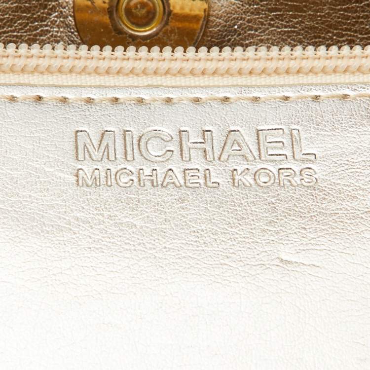 Pre Owned MICHAEL Michael Kors Beige Python Embossed Leather North South Tote