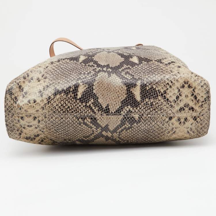 Pre Owned MICHAEL Michael Kors Beige Python Embossed Leather North South Tote