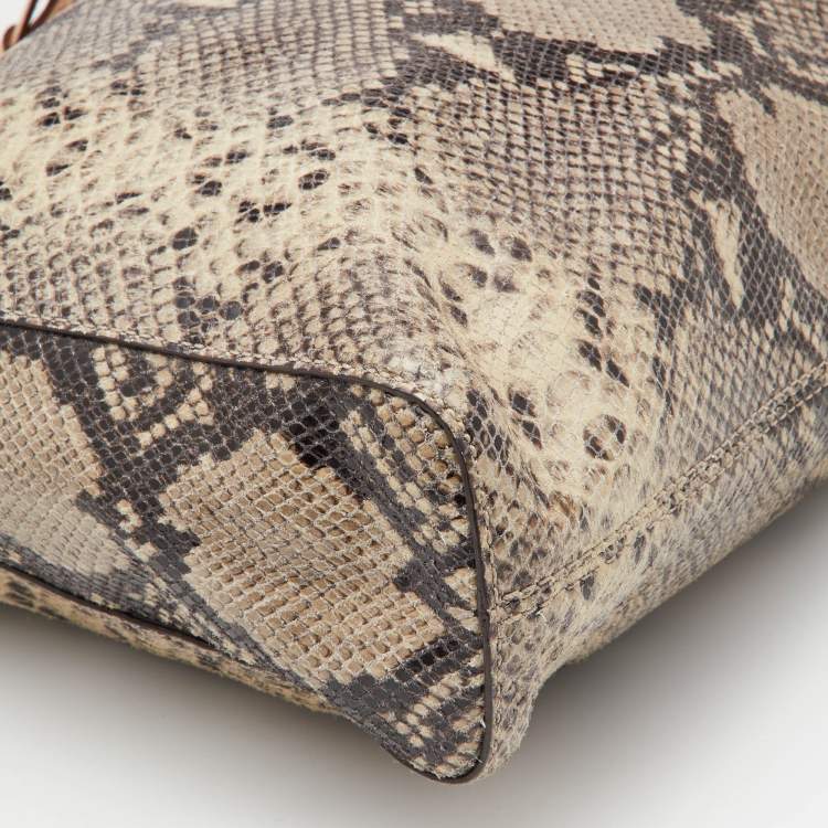 Pre Owned MICHAEL Michael Kors Beige Python Embossed Leather North South Tote