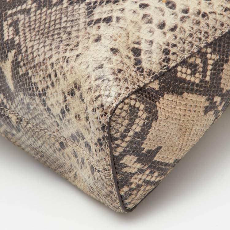Pre Owned MICHAEL Michael Kors Beige Python Embossed Leather North South Tote
