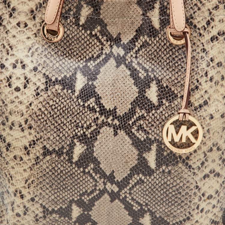 Pre Owned MICHAEL Michael Kors Beige Python Embossed Leather North South Tote