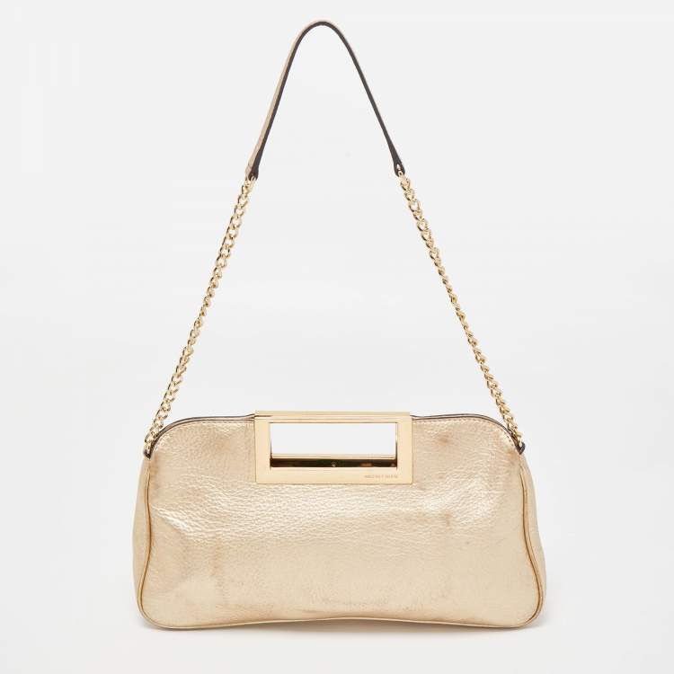 Pre Owned MICHAEL Michael Kors Metallic Gold Leather Berkley Chain Clutch