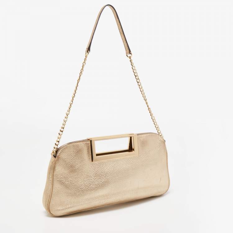 Pre Owned MICHAEL Michael Kors Metallic Gold Leather Berkley Chain Clutch