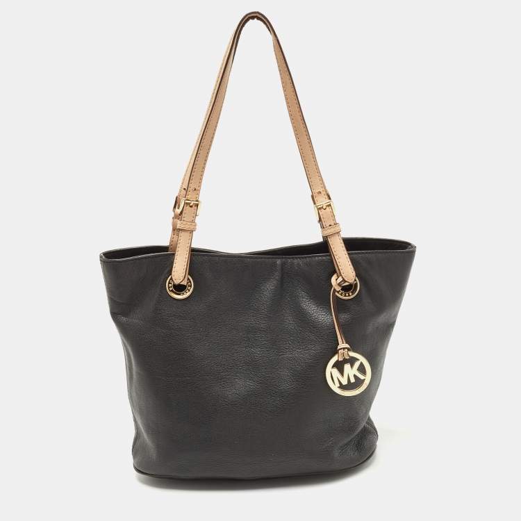 Michael Kors Charlotte Solid Black Leather Large Top Zip Tote Handbag Bag  Black | eBay