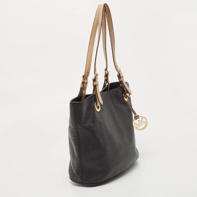 Pre Owned MICHAEL Michael Kors Black Soft Leather Small Jet Set Tote