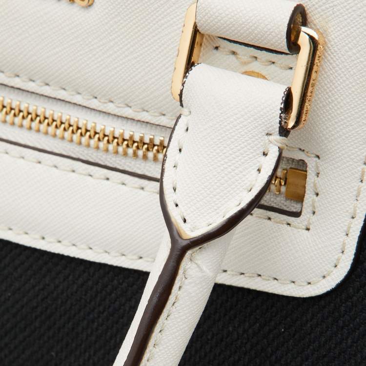 Pre Owned MICHAEL Michael Kors Black/White Canvas and Leather Selma Satchel
