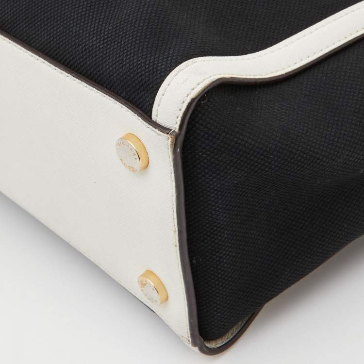 Pre Owned MICHAEL Michael Kors Black/White Canvas and Leather Selma Satchel