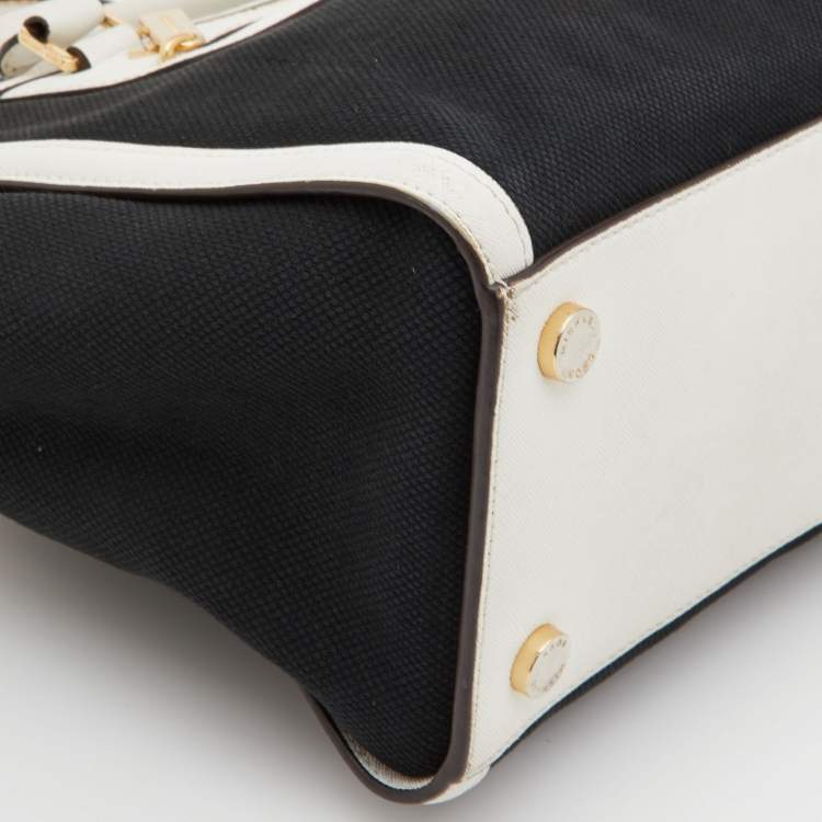 Pre Owned MICHAEL Michael Kors Black/White Canvas and Leather Selma Satchel
