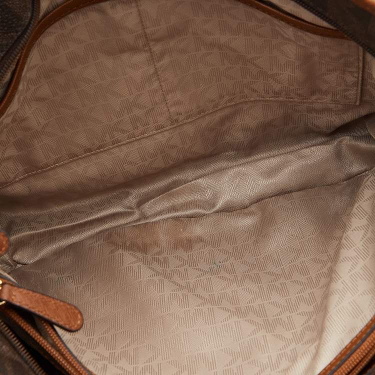 Pre Owned MICHAEL Michael Kors Brown/Tan Signature Coated Canvas and Leather Jet Set Tote