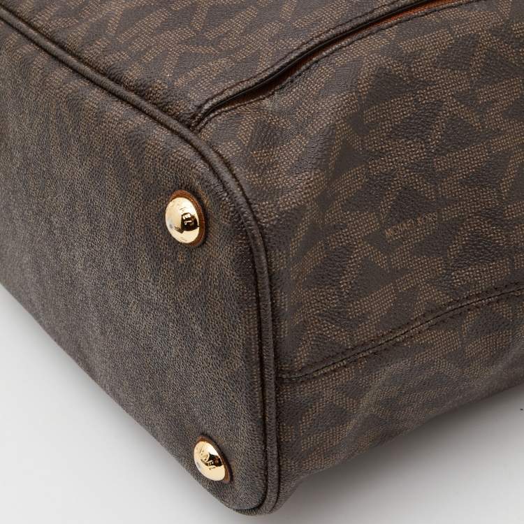Pre Owned MICHAEL Michael Kors Brown/Tan Signature Coated Canvas and Leather Jet Set Tote