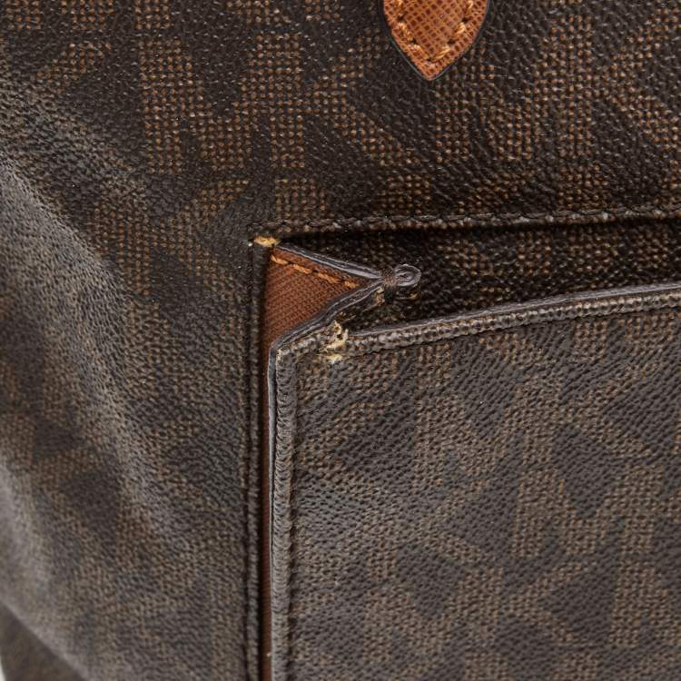 Pre Owned MICHAEL Michael Kors Brown/Tan Signature Coated Canvas and Leather Jet Set Tote