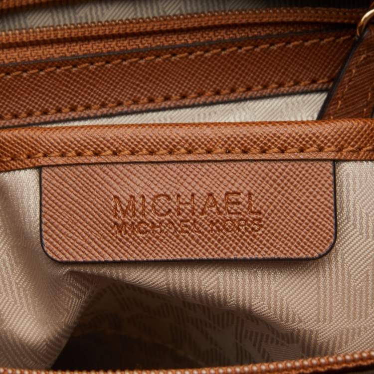 Pre Owned MICHAEL Michael Kors Brown/Tan Signature Coated Canvas and Leather Jet Set Tote