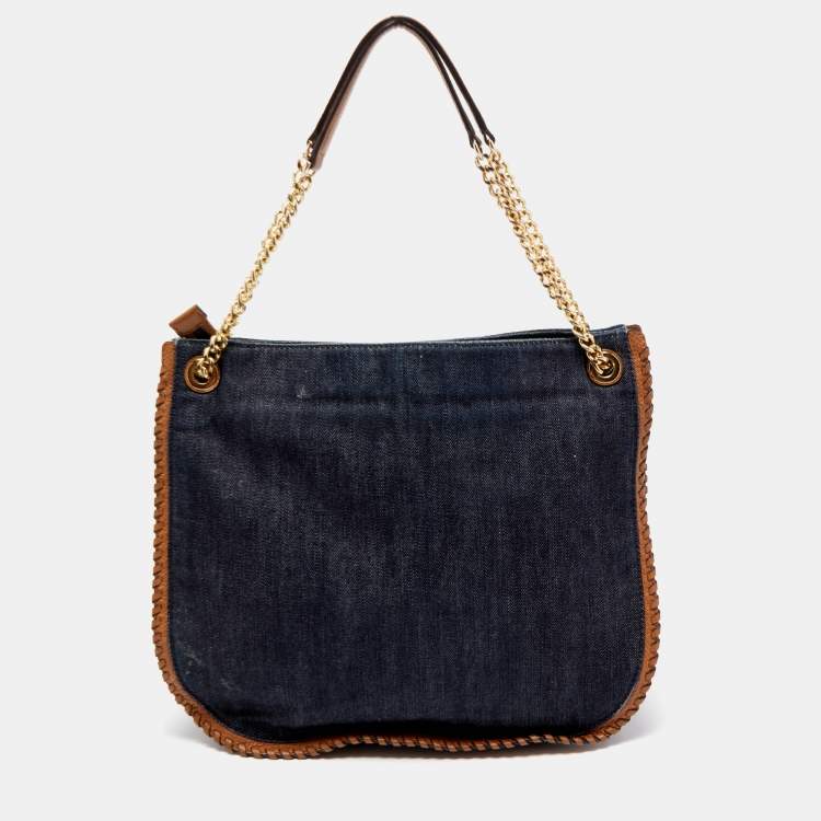 مملوكة مسبقًا MICHAEL Michael Kors Blue Denim and Leather Whipped Chelsea Shoulder Bag