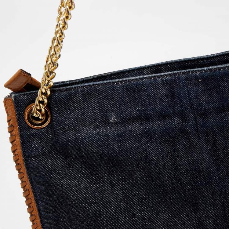 مملوكة مسبقًا MICHAEL Michael Kors Blue Denim and Leather Whipped Chelsea Shoulder Bag
