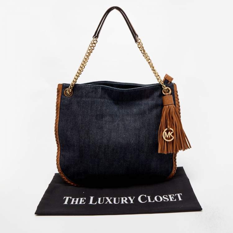مملوكة مسبقً�ا MICHAEL Michael Kors Blue Denim and Leather Whipped Chelsea Shoulder Bag