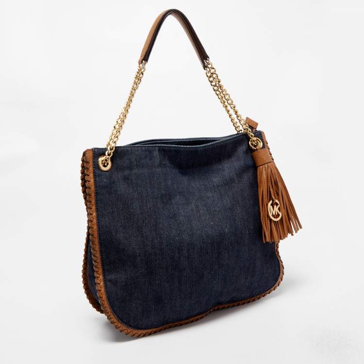 مملوكة مسبقًا MICHAEL Michael Kors Blue Denim and Leather Whipped Chelsea Shoulder Bag