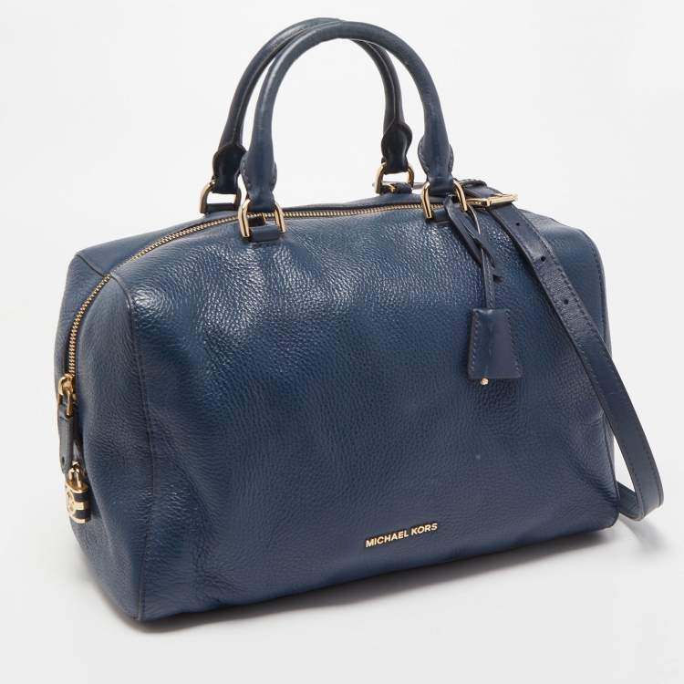Pre Owned MICHAEL Michael Kors Navy Blue Leather Kirby Satchel