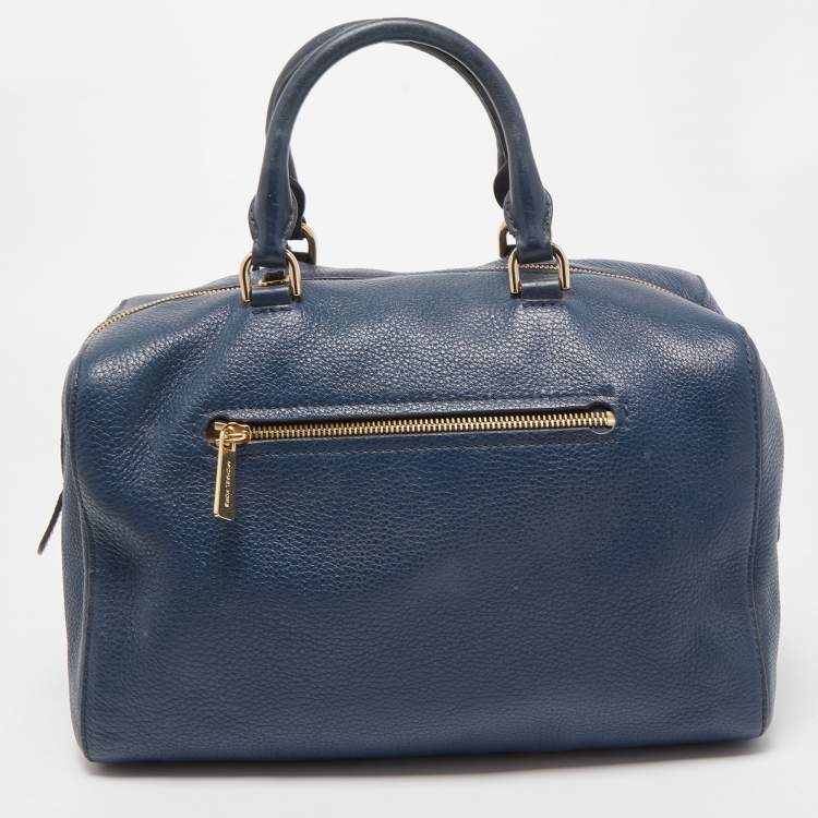 Pre Owned MICHAEL Michael Kors Navy Blue Leather Kirby Satchel