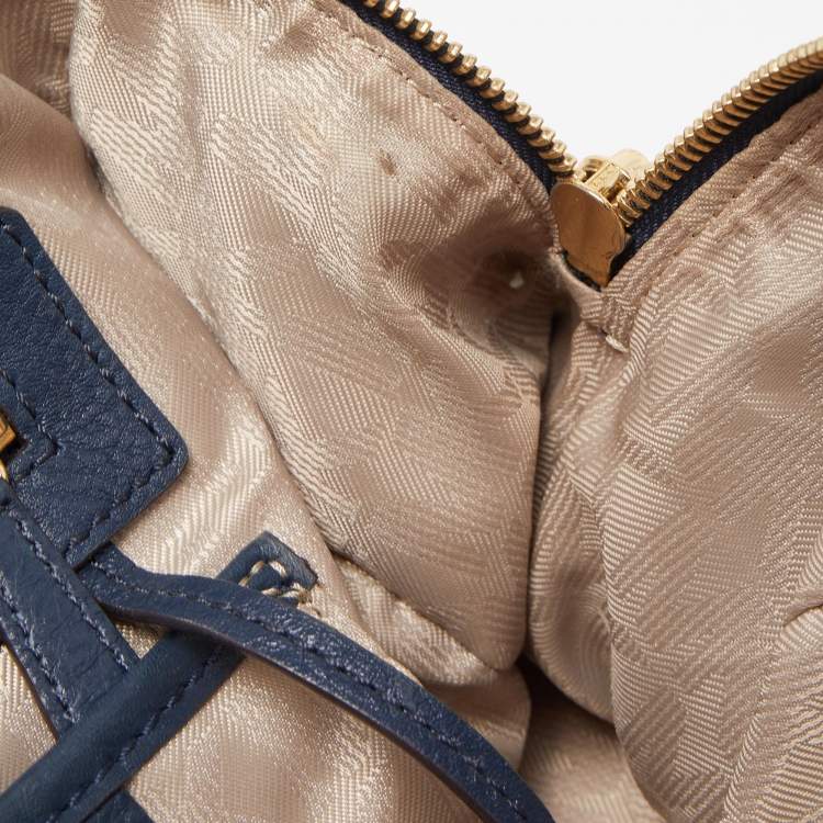 Pre Owned MICHAEL Michael Kors Navy Blue Leather Kirby Satchel