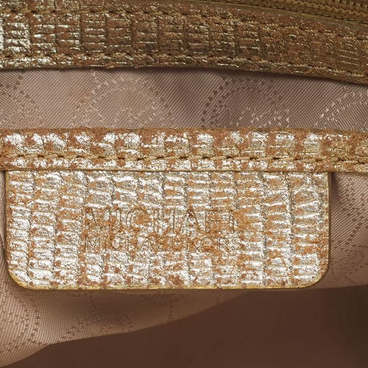 Pre Owned MICHAEL Michael Kors Gold Snakeskin Embossed Leather Large Selma Satchel