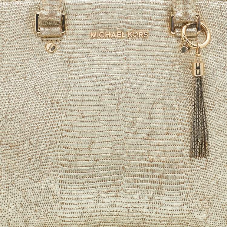 Pre Owned MICHAEL Michael Kors Gold Snakeskin Embossed Leather Large Selma Satchel