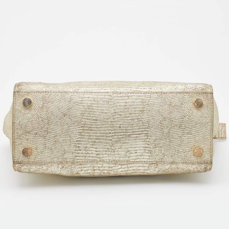 Pre Owned MICHAEL Michael Kors Gold Snakeskin Embossed Leather Large Selma Satchel