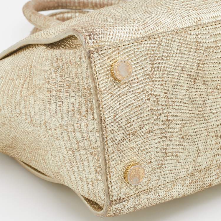 Pre Owned MICHAEL Michael Kors Gold Snakeskin Embossed Leather Large Selma Satchel