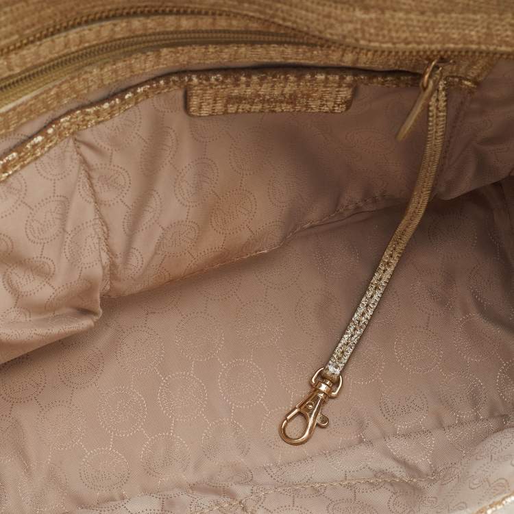 Pre Owned MICHAEL Michael Kors Gold Snakeskin Embossed Leather Large Selma Satchel