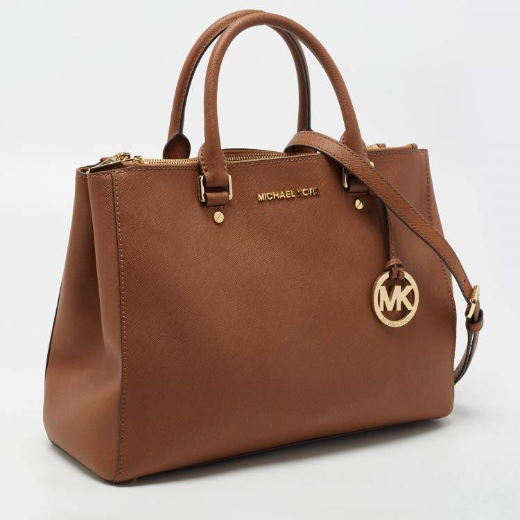 Pre Owned MICHAEL Michael Kors Brown Saffiano Leather Large Sutton Tote