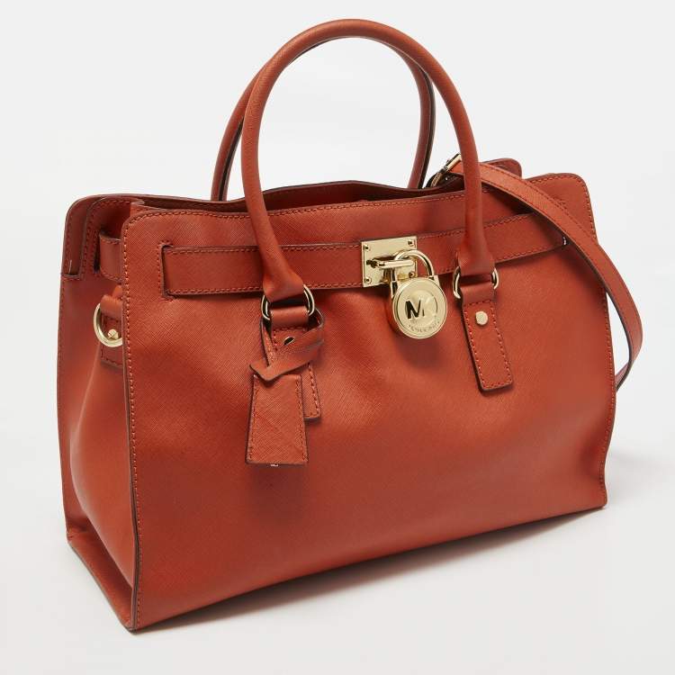 Pre Owned MICHAEL Michael Kors Orange Leather East West Hamilton Tote