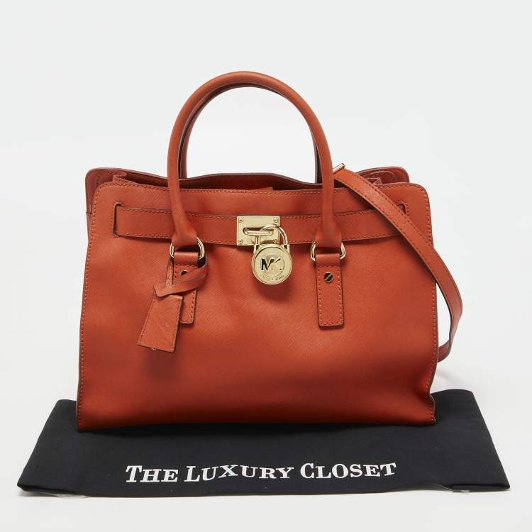 Pre Owned MICHAEL Michael Kors Orange Leather East West Hamilton Tote