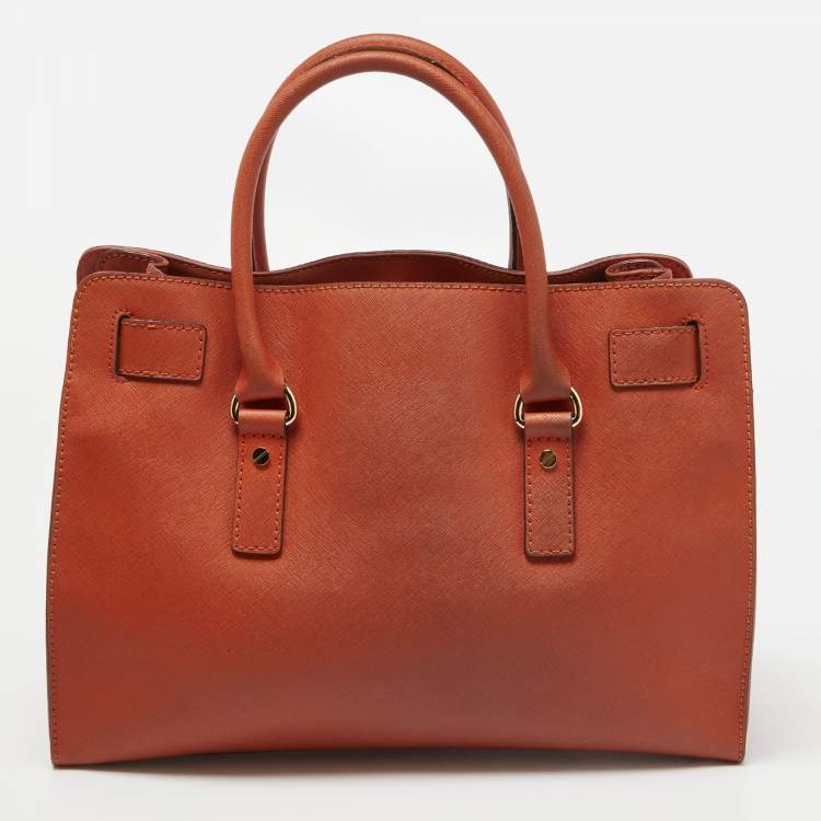 Pre Owned MICHAEL Michael Kors Orange Leather East West Hamilton Tote