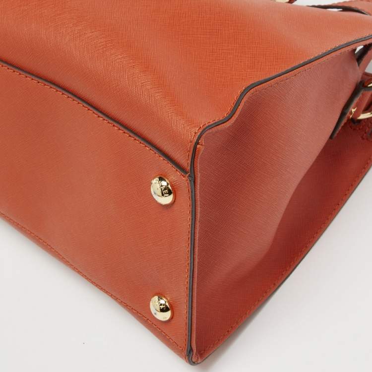 Pre Owned MICHAEL Michael Kors Orange Leather East West Hamilton Tote