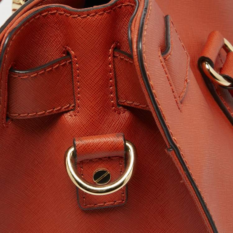 Pre Owned MICHAEL Michael Kors Orange Leather East West Hamilton Tote