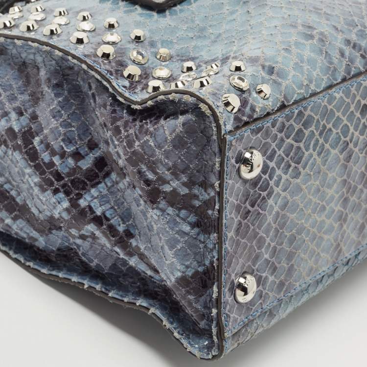Pre Owned MICHAEL Michael Kors Blue Python Effect Suede Large Hamilton North South Tote
