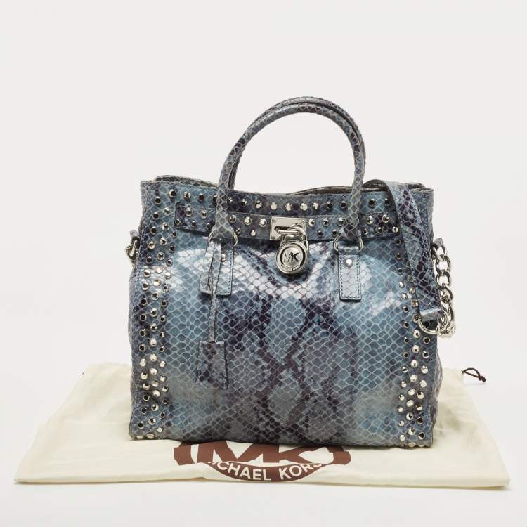 Pre Owned MICHAEL Michael Kors Blue Python Effect Suede Large Hamilton North South Tote