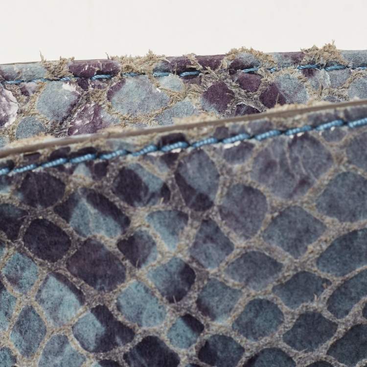 Pre Owned MICHAEL Michael Kors Blue Python Effect Suede Large Hamilton North South Tote