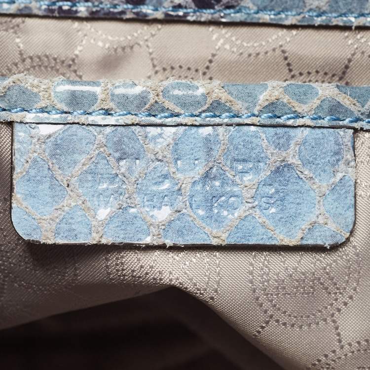 Pre Owned MICHAEL Michael Kors Blue Python Effect Suede Large Hamilton North South Tote
