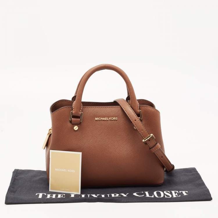 Pre Owned MICHAEL  Michael Kors Brown Saffiano Leather Small Savannah Satchel