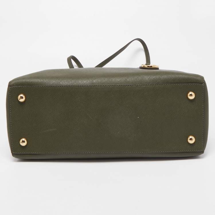 Pre Owned MICHAEL Michael Kors Olive Green Saffiano Leather Large Jet Set Travel Tote