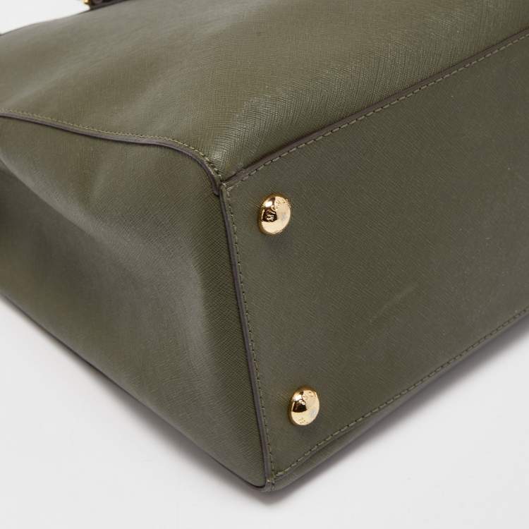 Pre Owned MICHAEL Michael Kors Olive Green Saffiano Leather Large Jet Set Travel Tote