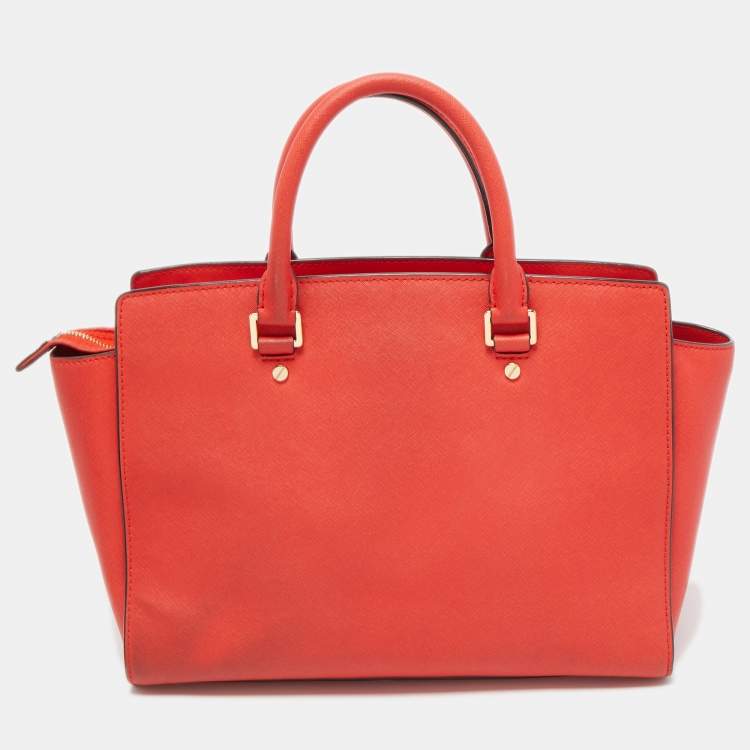 Pre Owned MICHAEL Michael Kors Red Saffiano Leather Large Selma Satchel
