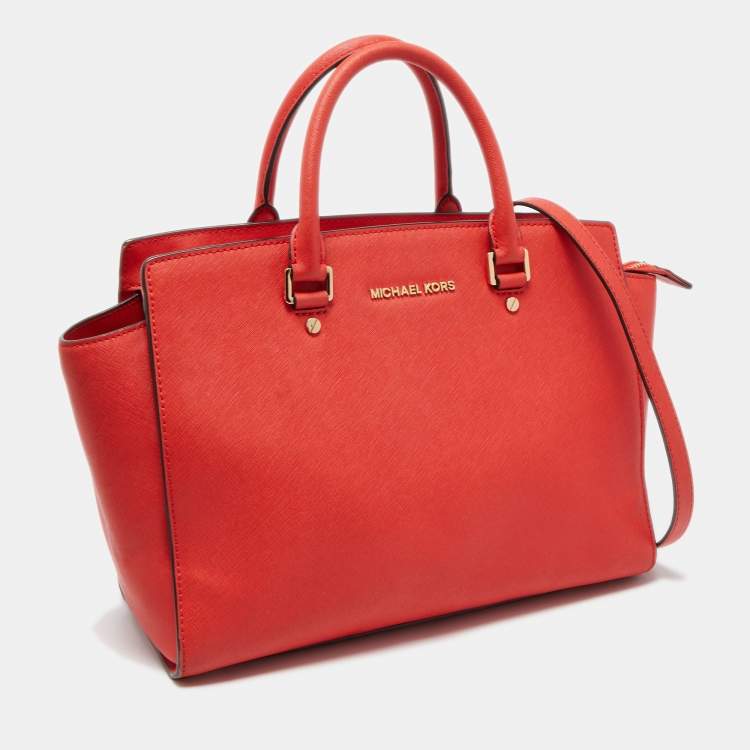 Pre Owned MICHAEL Michael Kors Red Saffiano Leather Large Selma Satchel