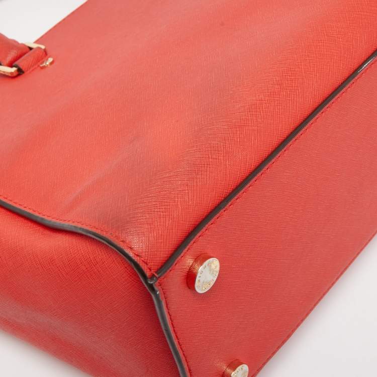 Pre Owned MICHAEL Michael Kors Red Saffiano Leather Large Selma Satchel